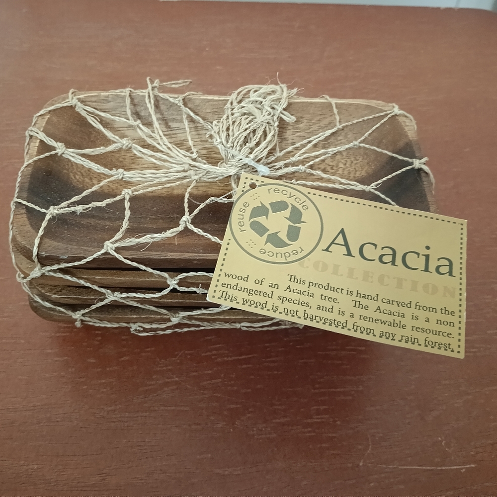 Acacia Wood Dipping Bowl, set of 4, nwt, made in Philippines, 6.5 " long.